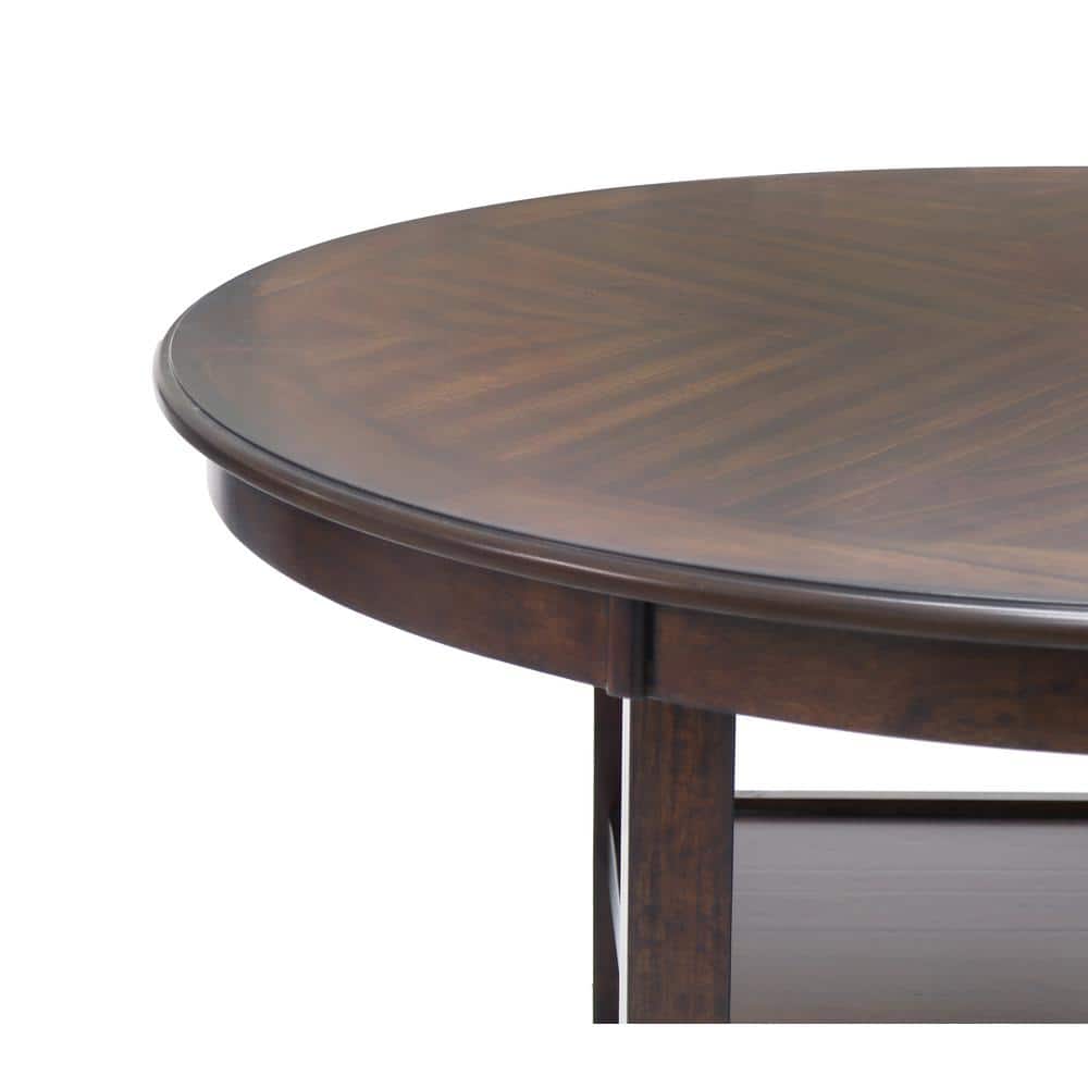 Cherry Brown Round Wood Counter Set with 4 Chairs