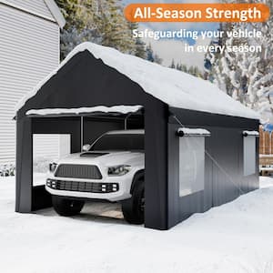 12 ft. x 20 ft. Heavy-Duty Carport Canopy with Enhanced Base and Side-Opening Door, Portable Garage for Pickup, Black
