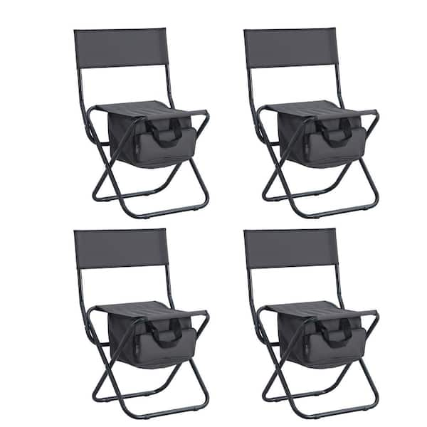 4-Piece Outdoor Portable Chair Metal Folding Lawn Chair with Storage ...