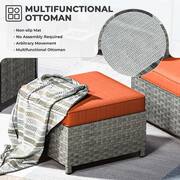 Prosperine Gray 13-Piece Wicker Outerdoor Patio Rectangular Fire Pit Sectional Seating Set with Orange Red Cushions