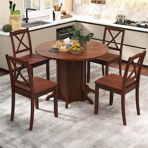 Walnut Wood Top Pedestal 42 in. Kitchen Round Dining Table with Pedestal Base for 6 People