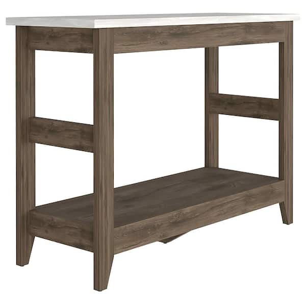 RST BRANDS Paulson 44 in. Brown Rectangle Composite Console Table with White Onyx Top