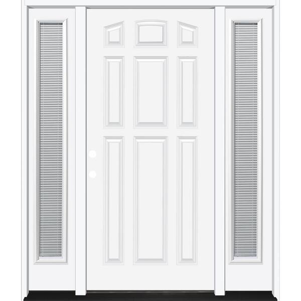 Steves & Sons 64 in. x 80 in. Element Series 9-Panel Primed White Right-Hand Steel Prehung Front Door w/ 12 in. Mini Blind Sidelites
