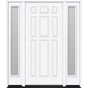 64 in. x 80 in. Element Series 9-Panel Primed White Right-Hand Steel Prehung Front Door w/ 12 in. Mini Blind Sidelites
