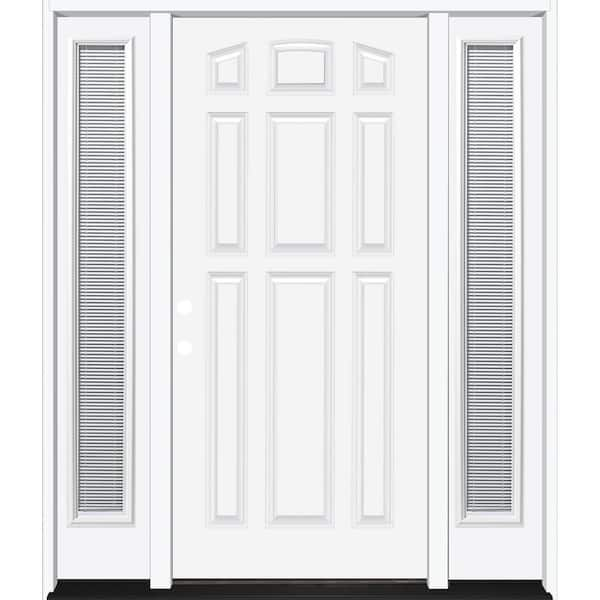 Steves & Sons 72 in. x 80 in. Element Series 9-Panel Primed White Right-Hand Steel Prehung Front Door w/ 16 in. Mini Blind Sidelites