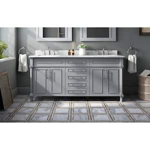 Aberdeen 72 in. Double Sink Freestanding Dove Gray Bath Vanity with Carrara Marble Top (Assembled)