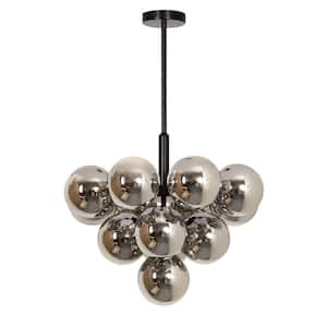 Modern Grey 13-Light Chandelier, White Globe Glass Pendant Light for Dining Room, G9 Bulbs Included