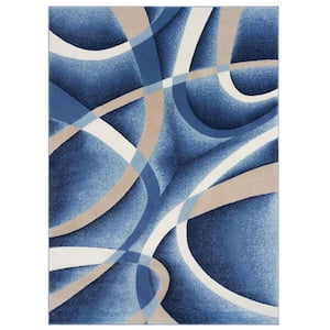Victoria Collection Blue 5x7 Modern Abstract Geometric Polypropylene Area Rug