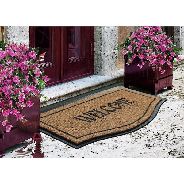 Birdrock Home Welcome Coir Doormat with Scroll Border - 18 x 30
