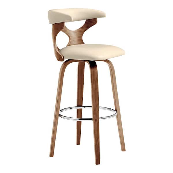 Benjara 26 in. Brown and Cream Low Back Wood Frame Bar Stool with Faux Leather Seat