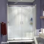 Visions 60 in. W x 32 in. D x 76-3/4 in. H Semi-Frameless Shower Door in Brushed Nickel with White Base and Backwalls