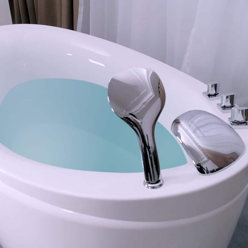 59'' White Acrylic Freestanding Soaking Bathtub with Faucet