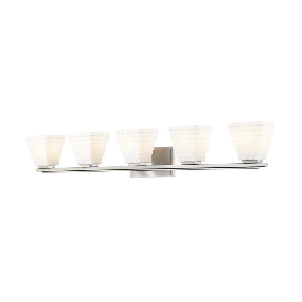 Annalise 42 in. 5 Light Brushed Nickel Vanity Light with Matte Opal Glass S