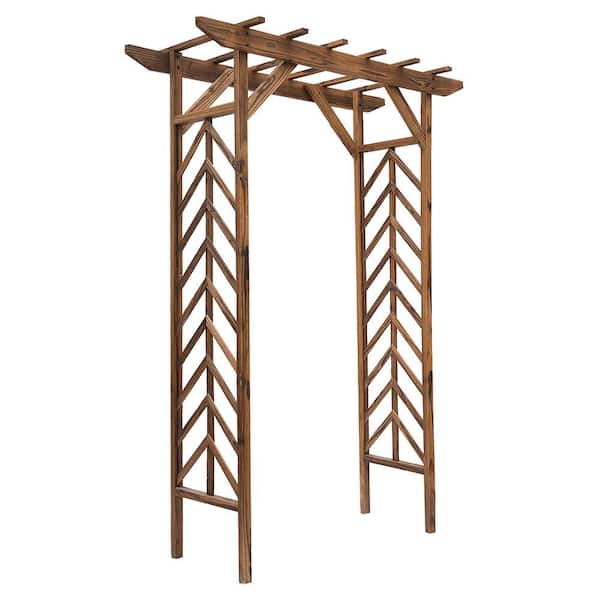 ITOPFOX 79 in. Wooden Garden Arbor Arch Trellis with Classic Countryside Style, Pergola Style Roof for Climbing Vines,Gatherings