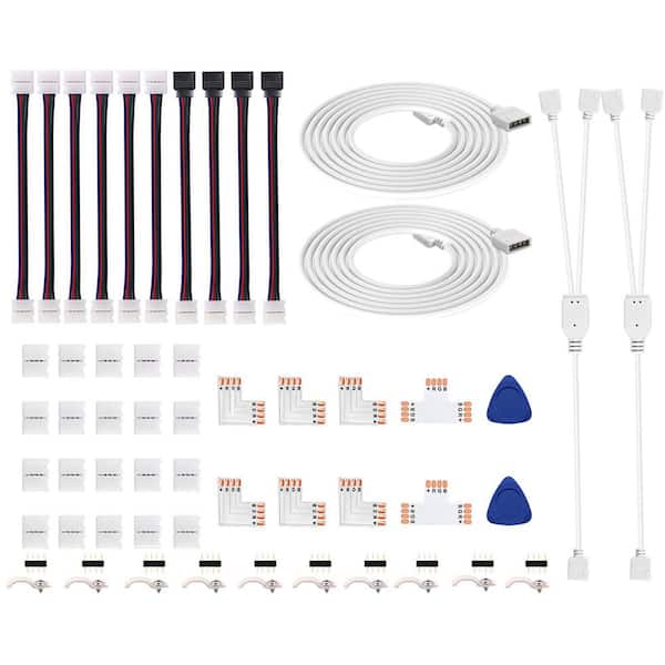 6.6 ft. 4-Pin LED Strip Connector Kit Includes LED Connectors L Shape for Strip Lights