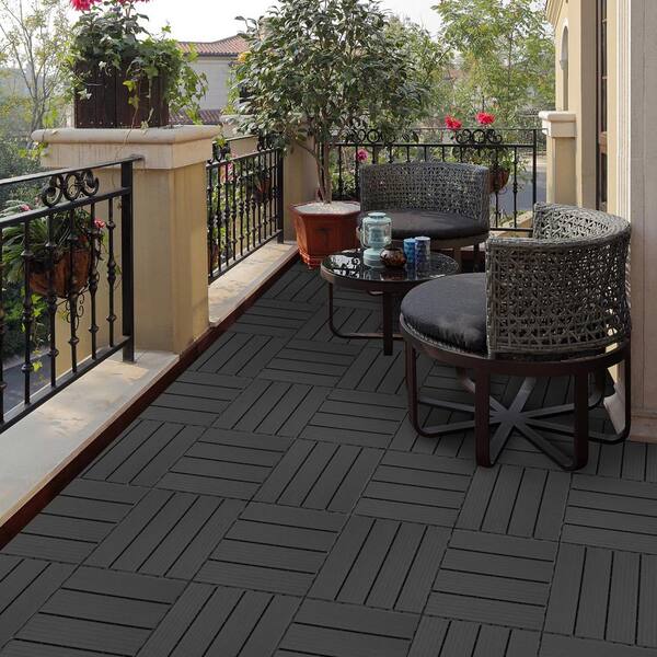 Tidoin Outdoor 1 ft. x 1 ft. Composite Interlocking Tile Deck Tile in Light Gray(44 Per Box)