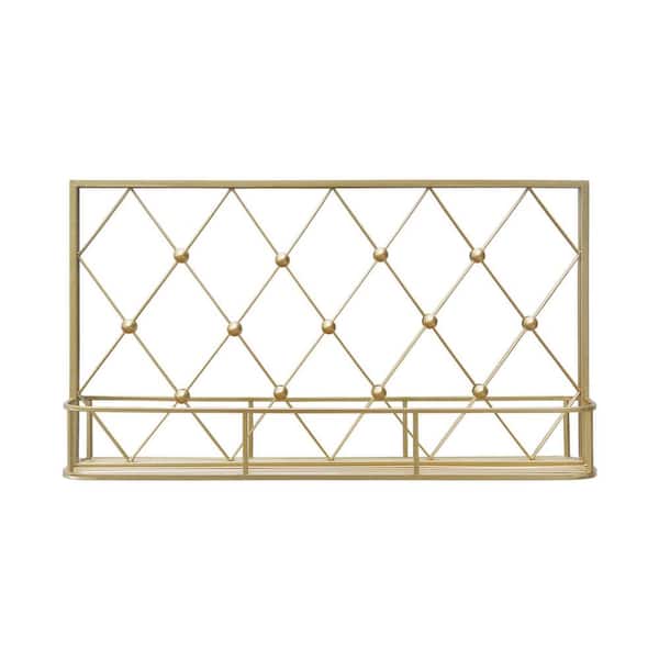 PARISLOFT 35.375 in. W x 19.625 in. H Rectangle Framed Gold Mirror with a Shelf