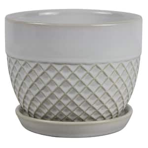 6 in. Dia White Acorn Bell Ceramic Planter