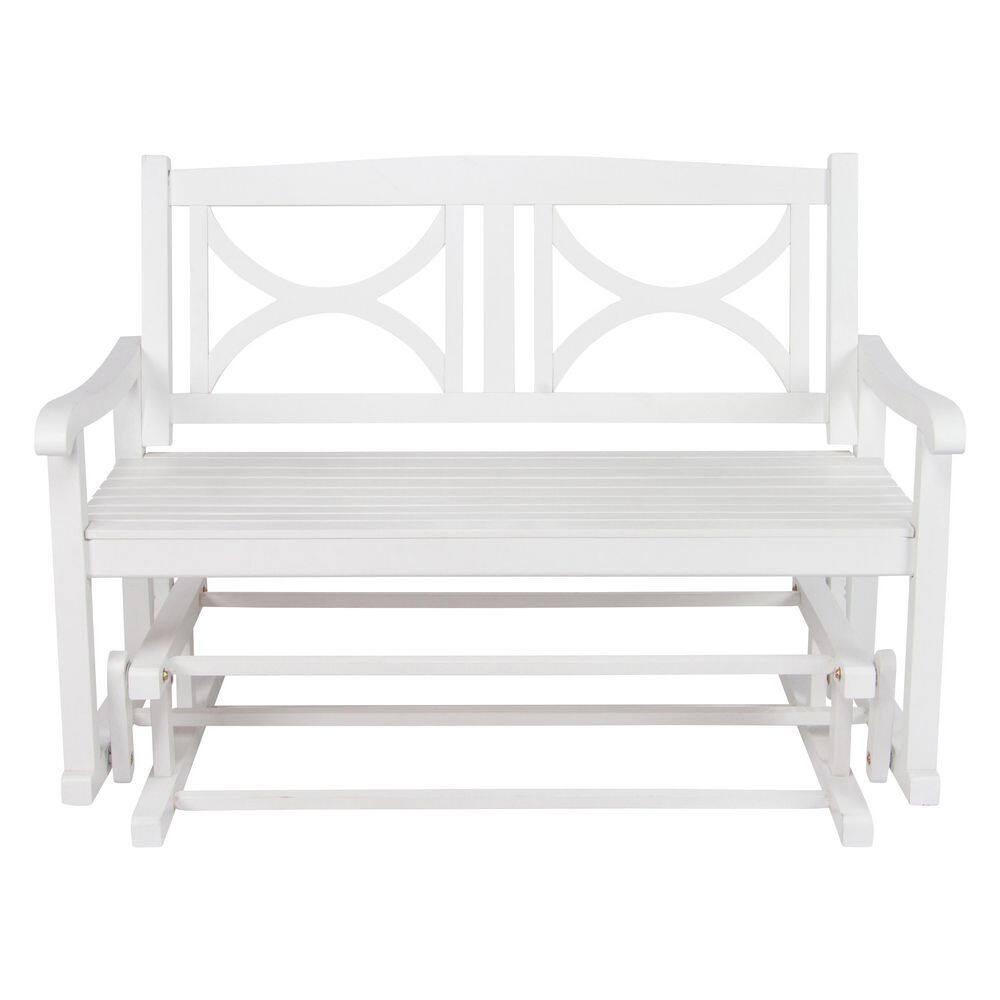 48.5" White Cedar Outdoor Glider Bench with Decorative Back