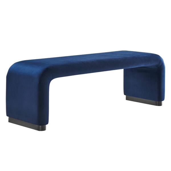 MODWAY Koda in Black Midnight Blue 59.5 in. Performance Velvet Waterfall Long Bedroom Bench