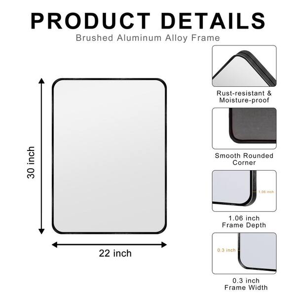 Sxiawe 22 in. W x 30.2 in. H Black Rectangle Aluminum Frame Wall