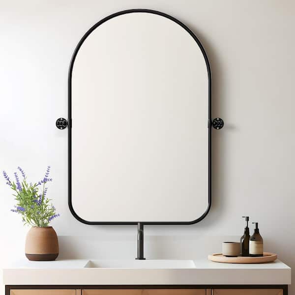 2 Pieces Black 23 in. W x 31 in. H Rounded Arch lron Hardware Framed Wall Mirror