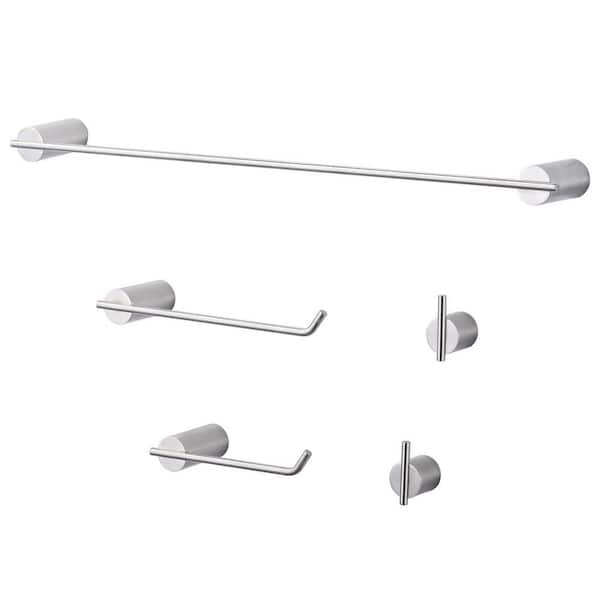 ARCORA 5-Piece Bath Hardware Set with Towel Bar Towel Hook Toilet Paper Holder in Brushed Nickel