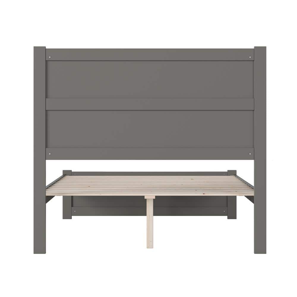 Grey Full Wooden Bed Frame with Headboard and Slats