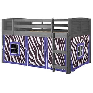 Antique Grey Twin Louver Low Loft Bed with Zebra Tent Kit