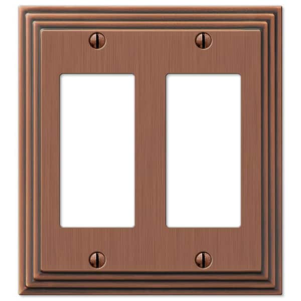 AMERELLE Tiered 2 Gang Rocker Metal Wall Plate - Antique Copper