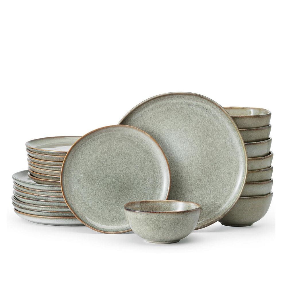24-Piece Reactive Glaze Grey Stoneware Rustic Handcrafted Dinnerware Plates and Bowls Set (Service for 8) price history on PriceWatchPro