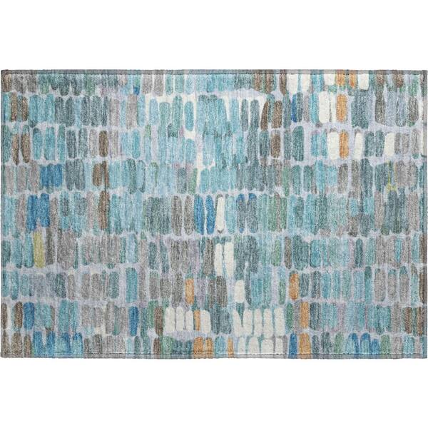 Mayfield Premium Machine Washable Abstract AMF2349 Teal 2 ft. x 3 ft. Accent Rug
