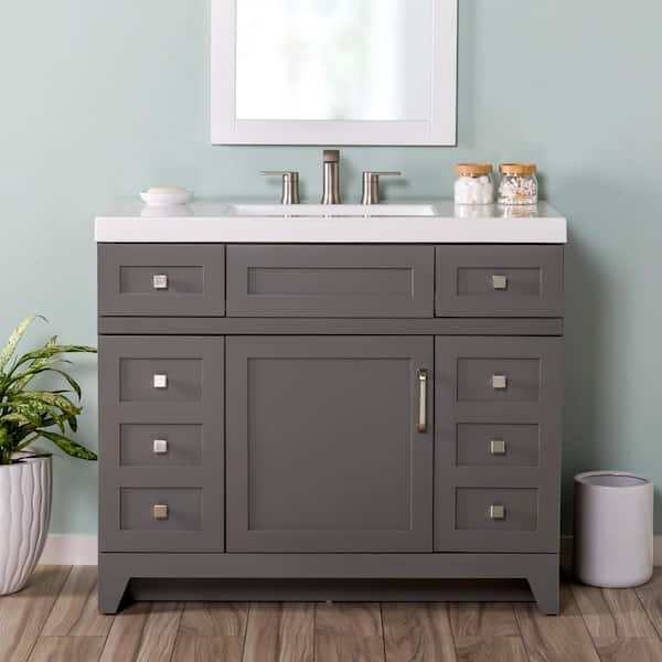 Home Decorators Collection Rosedale 43 in. W x 19 in. D x 37 in. H Single Sink Bath Vanity in Taupe Gray with White Cultured Marble Top