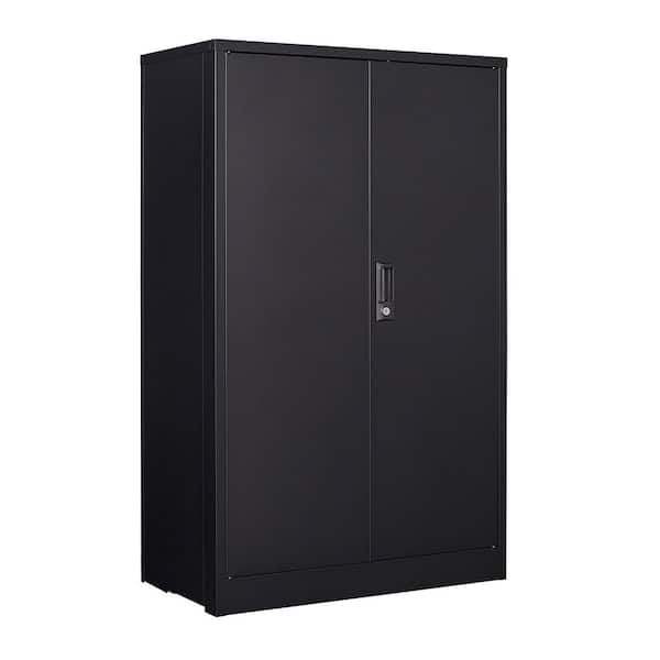 Unbranded 13.78 in. W x 25.60 in. D x 41.97 in. H Black Linen Cabinet Folding Storage Locker Cabinet for Home Office School Garage