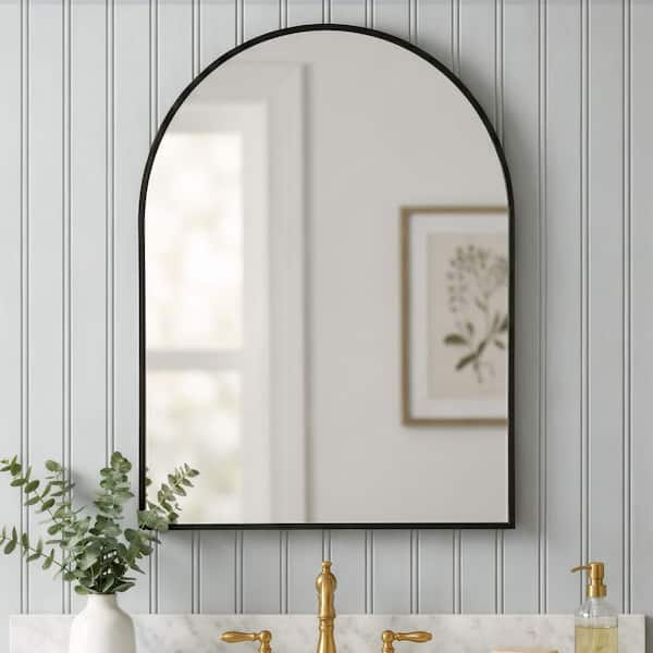 Black 30 in. W x 36 in. H Small Arch Framed Decorative Wall Mount Bathroom Vanity Mirror
