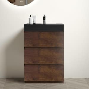 NOBLE 24 in. W x 18 in. D x 25 in. H Single Sink Freestanding Bath Vanity in Wood with Black Solid Surface Top