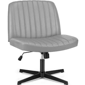 Beatriz Faux Leather Adjustable Height Ergonomic Computer Task Chair in Grey with Criss Cross Chair Legged and No Arms
