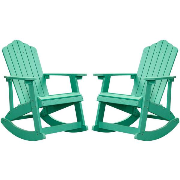 HOOOWOOO Rocky Classic Green Rocking Plastic Outdoor Recycled Adirondack Chair (2-Pack)