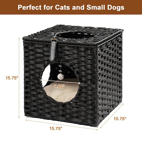 cenadinz Rattan Cat Litter, Cat Bed with Rattan Ball and Cushion, Black  H-D0102H7VXL6 - The Home Depot