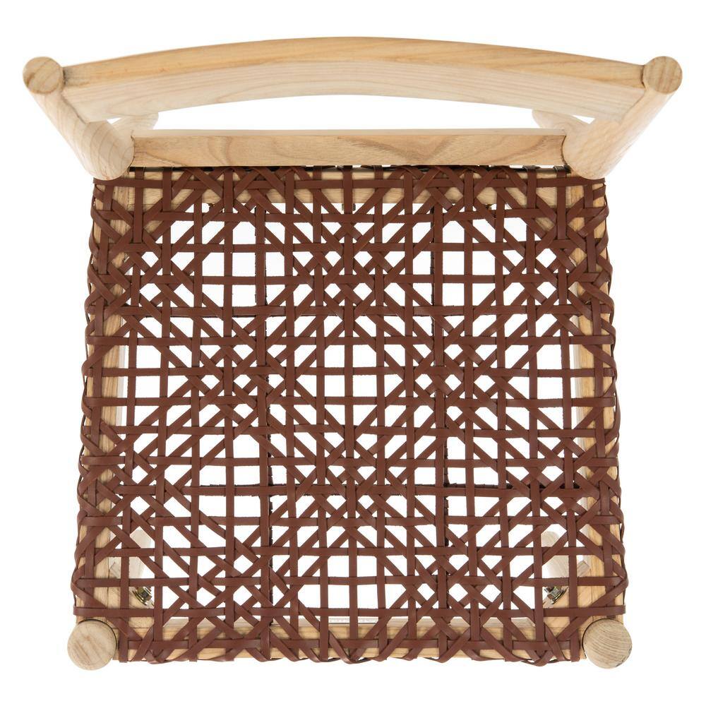 Chic Cognac Woven Leather & Natural Wood Dining Chair Set
