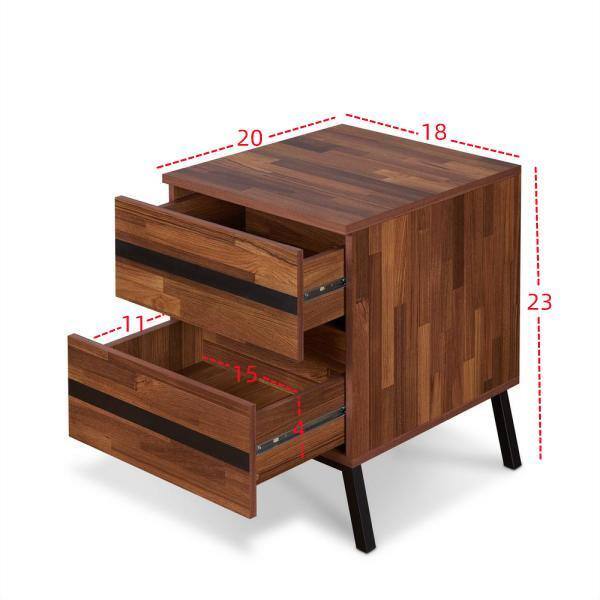 GOSALMON 2 Drawer Walnut and Black Nightstand 23 in. H x 18 in. W