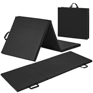 Tri-Fold Folding Thick Exercise Mat Black 6 ft. x 2 ft. x 1.5 in. Vinyl and Foam Gymnastics Mat ( Covers 12 sq. ft. )