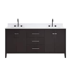 Florence 72 in. W x 22 in. D x 35 Double Sink Bath Vanity in Espresso with Solid White Quartz Top