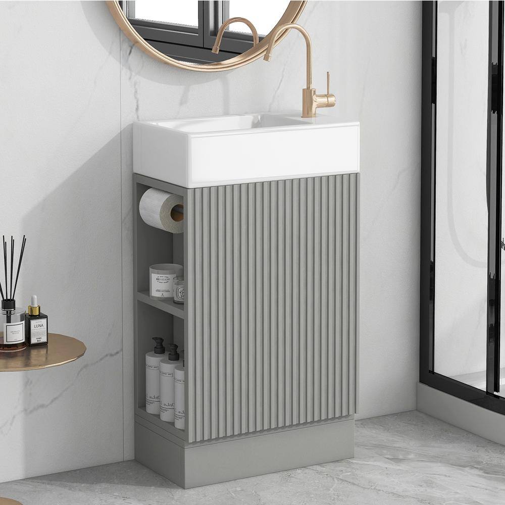 19 in. W x 11 in. D x 33 in. H Freestanding Bath Vanity in Gray with White 