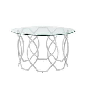 32 in. Clear Round Glass Coffee Table with Storage
