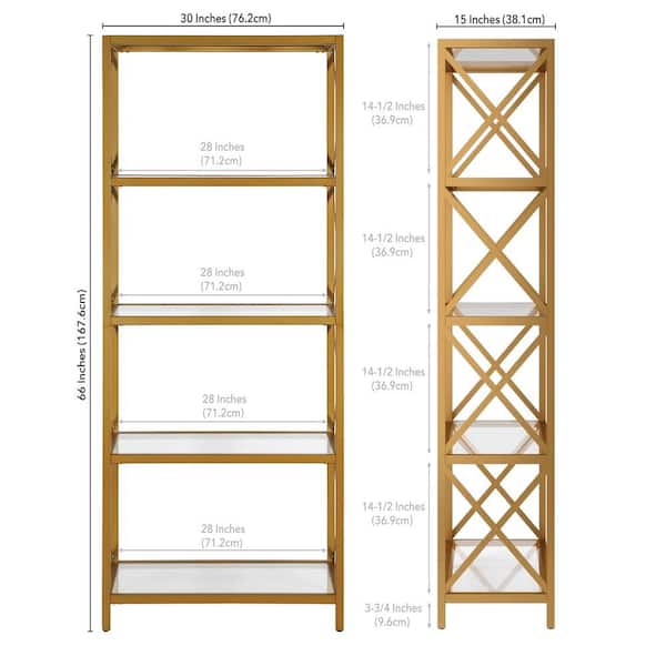 Meyer&Cross Celine 66 in. Brushed Brass Metal 4-Shelf Bookcase