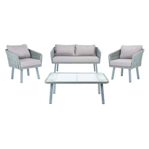 Kerson Gray 4-Piece Wicker Patio Conversation Set with Gray Cushions