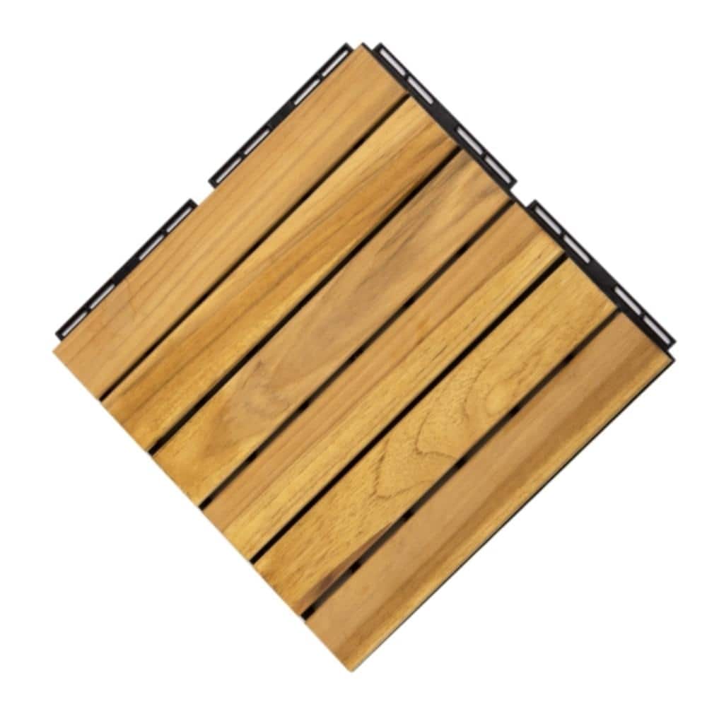 12 ft. x 12 ft. Square Teak Wood Interlocking Flooring Tiles Striped Patter