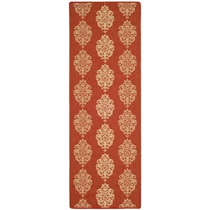 Courtyard Red/Natural 2 ft. x 12 ft. Floral Indoor/Outdoor Patio  Runner Rug
