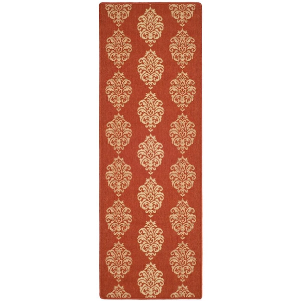 SAFAVIEH Courtyard Red/Natural 2 ft. x 14 ft. Floral Indoor/Outdoor Patio  Runner Rug